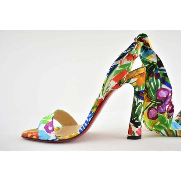 Christian Louboutin Crosse Du Desert 100 Floral Lace Up Tie Sandal Heel Pump 36 - Picture 9 of 12